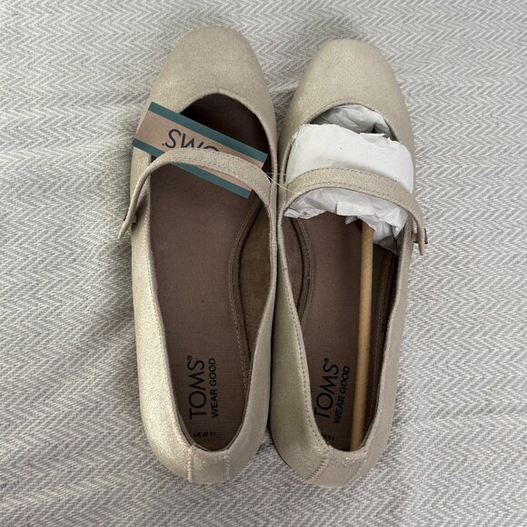 Toms Bianca Mary Jane Flats Women 11 Champagne Leather Metallic Timeless Classic - Picture 3 of 7
